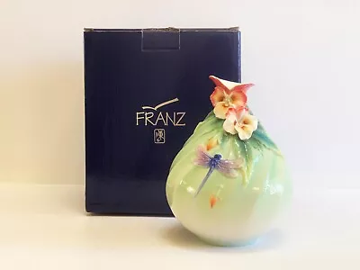 Buy Franz Pansy And Dragonfly Sculptured Porcelain Vase #FZ03132 Original Box *RARE* • 382.66£