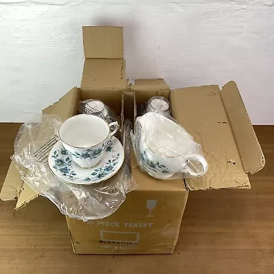 Buy Queen Anne Alexandra 21 Piece Bone China Tea Set Blue Flowers • 34.95£
