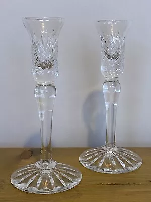 Buy Glass Crystal Style Candlestick Holders Pair Etched On Base Candle Sticks • 20£