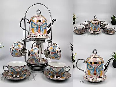 Buy 15Pcs Tea Set With Rack Cups Saucers Teapot China Tea Pot Coffee Kitchen Set • 32.99£