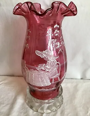 Buy Vintage Fenton Mary Gregory Cranberry Tea Party Hurricane Candlestick Lamp • 220.71£