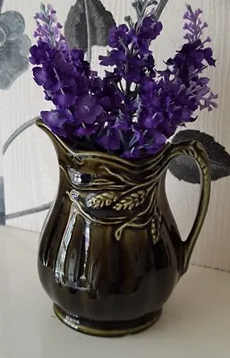 Buy Vintage Arthur Wood Pottery Style Jug Vase Wheatsheaf Pattern Olive Green C1930 • 8.50£