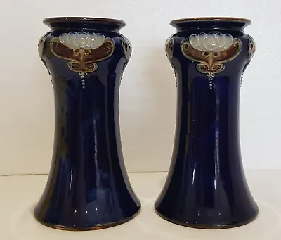 Buy Pair Royal Doulton Vases C1901-22 Art Nouveau Tube Lined 7'' • 70£