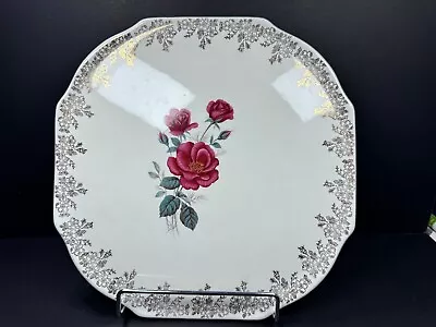Buy Lord Nelson Pottery Cake Plate Roses Pink Red Gold England 1965 Vintage • 22.07£