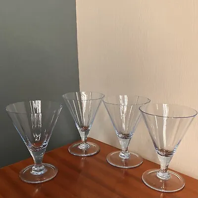 Buy A Set Of 4 Pale Ice Blue Conical Optic Bowl Cocktail Glasses Art Deco Vintage • 24.95£