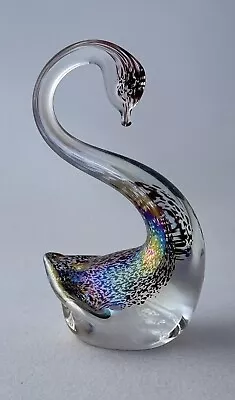 Buy Heron Glass Swan Iridescent 9cm Decorative Ornament Paperweight • 5£