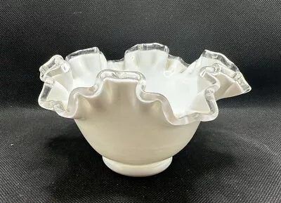 Buy Vintage Fenton Silver Crest White Milk Glass Ruffled Bowl 6.5” • 14.43£