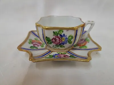 Buy Jaques Dumont Limoges Cup And Saucer - Blue And Gold • 25£