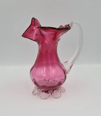 Buy Antique Victorian Cranberry Glass Fluted Milk Jug Creamer 13cm Clear Glass Feet • 4£