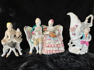 Buy Antique Dresden Style Porcelain Lace Figurine Lot Of 3 As Is • 28.45£