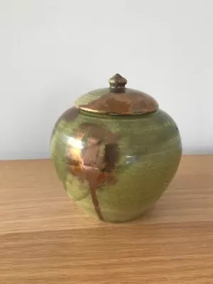 Buy Studio Pottery With Reactive Gold On Green Glaze  - Lidded Pot Ginger Jar - 15cm • 18£