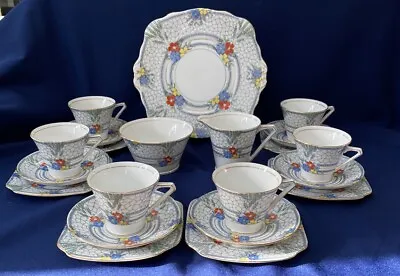 Buy Bell China Tea Set (Shore & Coggins) 21 Piece Hand Painted Floral Art Deco T930s • 59.99£
