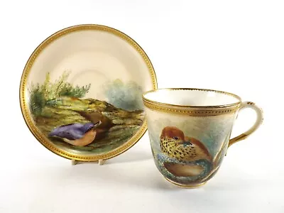 Buy Antique Royal Worcester Cup & Saucer / Hand Painted Birds / Dated 1876 R 2079/7 • 6.50£