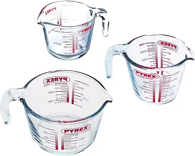 Buy Pyrex Measuring Jug Set 3 Sizes 250ml 500ml & 1Lt Heavy Duty Glass Red Writing  • 24.95£