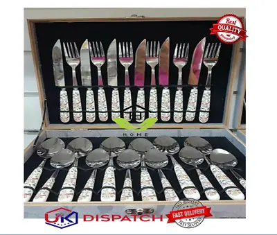 Buy 24 Pieces Floral Minton Design Style Cutlery Set On A Hard Case Eid Gift • 29£