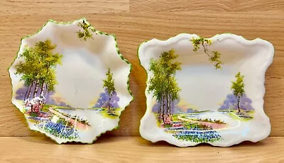 Buy Aynsley  Bluebell Time  Pattern 2045 Green Trim Pair Trinket Dishes. • 12.99£