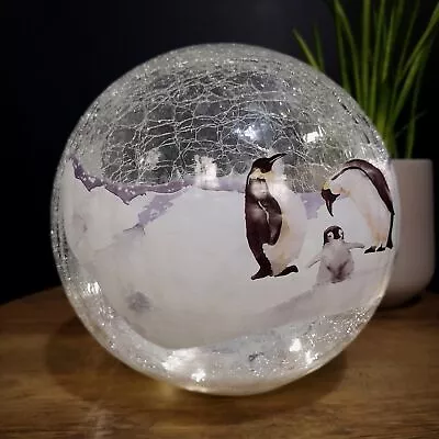 Buy 20cm Festive Christmas LED Crackle Effect Glass Penguin Scene Ball • 13.95£