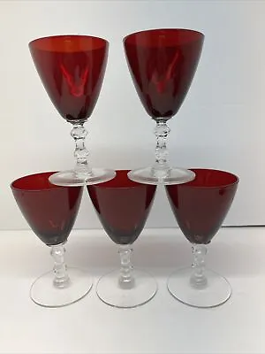 Buy Vintage Ruby Red Glasses Cordials, Juice , Set Of 5, 4 1/2”tall 1940's • 19.18£