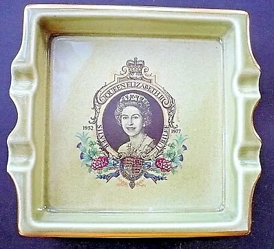 Buy QUEENS SILVER JUBILEE CARLTON WARE ASHTRAY  4 1/ 2  Sq.  Yellow Signed Mark • 4£