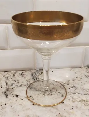 Buy Vintage Champagne Coupe Etched Gold Encrusted Cocktail Glass; Mint Condition • 23.06£