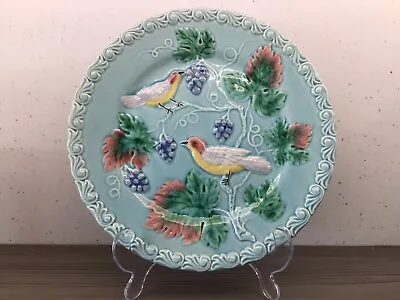 Buy Antique Western Germany Majolica  Birds & Grape Vines  Turquoise Plate • 20£