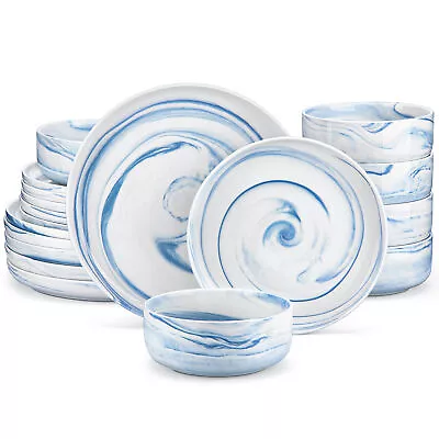 Buy MALACASA Porcelain Dinnerware Set Round Kitchen Tableware Set Service For 4 / 6 • 67.99£