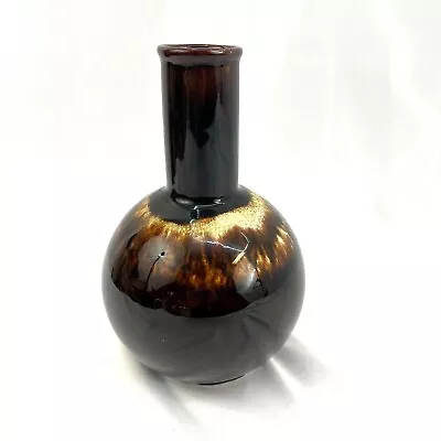 Buy Vintage Brown Drip Glaze Vase Unbranded Round Bottom Cylinder Shaped Top • 14.38£