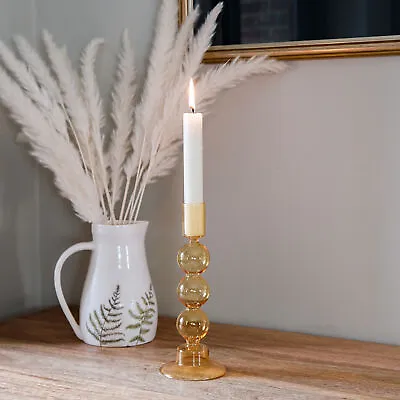 Buy Glass Candle Stick Holder Bubble Yellow Coloured Retro Home Decor Wedding Gifts • 14.99£