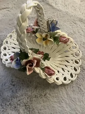 Buy Vintage  Bone China Basket With Flowers • 14£
