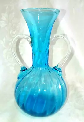 Buy Blue Aqua Marine Art Glass Vase With Applied Butterfly Handles 8  Tall • 23.98£