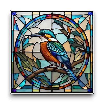 Buy Kingfisher Bird Square Stained Glass Window Effect Vinyl Sticker Decal 100mm • 2.59£