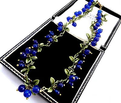 Buy  Art Deco Style Enamel Beautiful Lapis Blue Glass Bead Berries Necklace • 26£