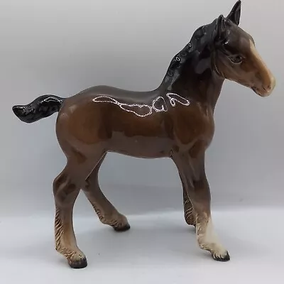 Buy Rare Vintage Beswick Shire Foal Dark Brown Gloss, Horse Figurine. • 15£