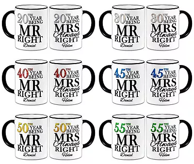 Buy Personalised Pair Of Years Being Mr & Mrs Always Right Novelty Gift Mugs - Black • 14.99£