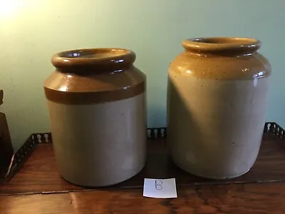 Buy 2 Vintage Salt-glazed Stoneware Jars 19.7cm And 19.5cm Tall - Lot B • 14.95£