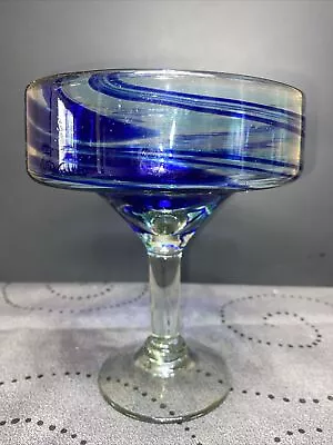Buy Hand Blown Cobalt Blue Swirl Margarita Glass BEAUTIFUL! • 13.34£
