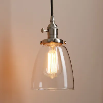 Buy Industrial Pendant Light With 5.6” Bell Glass Lampshade For Kitchen Island • 36.99£