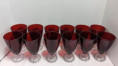 Buy Midcentury Boopie Royal Ruby Red & Colorless Footed Goblet Anchor Hocking 12 Cup • 240.69£