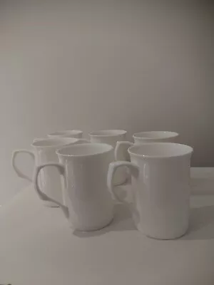 Buy 6 White Mugs, Plain, Likely Bone China, Good Condition • 15.50£