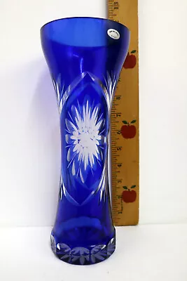 Buy BEAUTIFUL Hand Made Cobalt Blue Cut Clear Bohemian Lead 10 1/4” T Vase - USSR • 71.81£