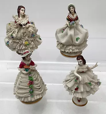Buy Vintage Dresden Lace Lady Figurines 1950s Germany Collection X 4 Set Floral • 150£