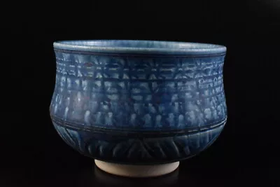 Buy F8782: Japanese Kiyomizu-ware Blue Glaze Pattern Sculpture TEA BOWL Tea Ceremony • 18.86£