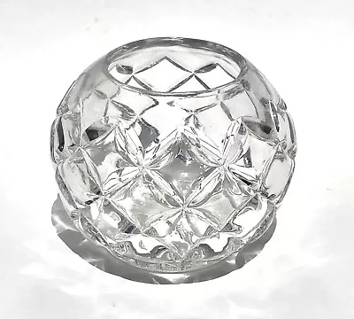 Buy ROSE BOWL Pressed Glass Diamonds Stars Globe Vase Votive Heavy 4-1/2” W VINTAGE • 11.38£