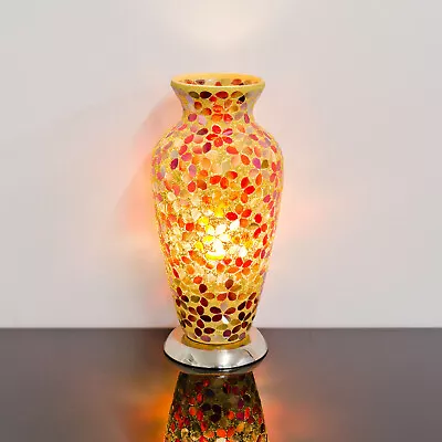 Buy Amber Flower Mosaic Glass Tile Vase Table Lamp Mood Lighting Home Decor • 59.99£