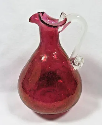 Buy Red Crackle Glass Pitcher Vase W/ Wavy Edge • 18.22£