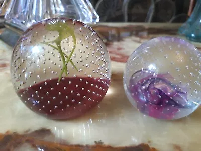 Buy  2 Vintage Cathness Pink   Art Glass Controlled Air Bubbles Paperweights Sined • 12.99£