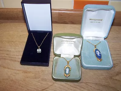 Buy 3 X Wedgwood Jewellery Necklaces - On Gold Finish Chains + Aynsley China Broach. • 9.99£