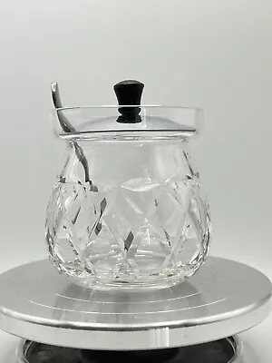 Buy Vintage Cut Glass Lidded Bowl With Silver Tone Lid And Spoon - Made In England • 25£