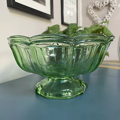 Buy Vintage Retro Green Glass Footed Bowl Fruit/Serving 24cm Wide 13cm High Large • 13.49£
