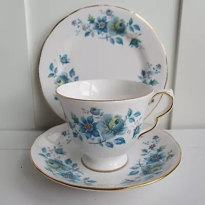 Buy Queen Anne 8500 Blue Floral Bone China Trio - Cup, Saucer & Plate • 10£